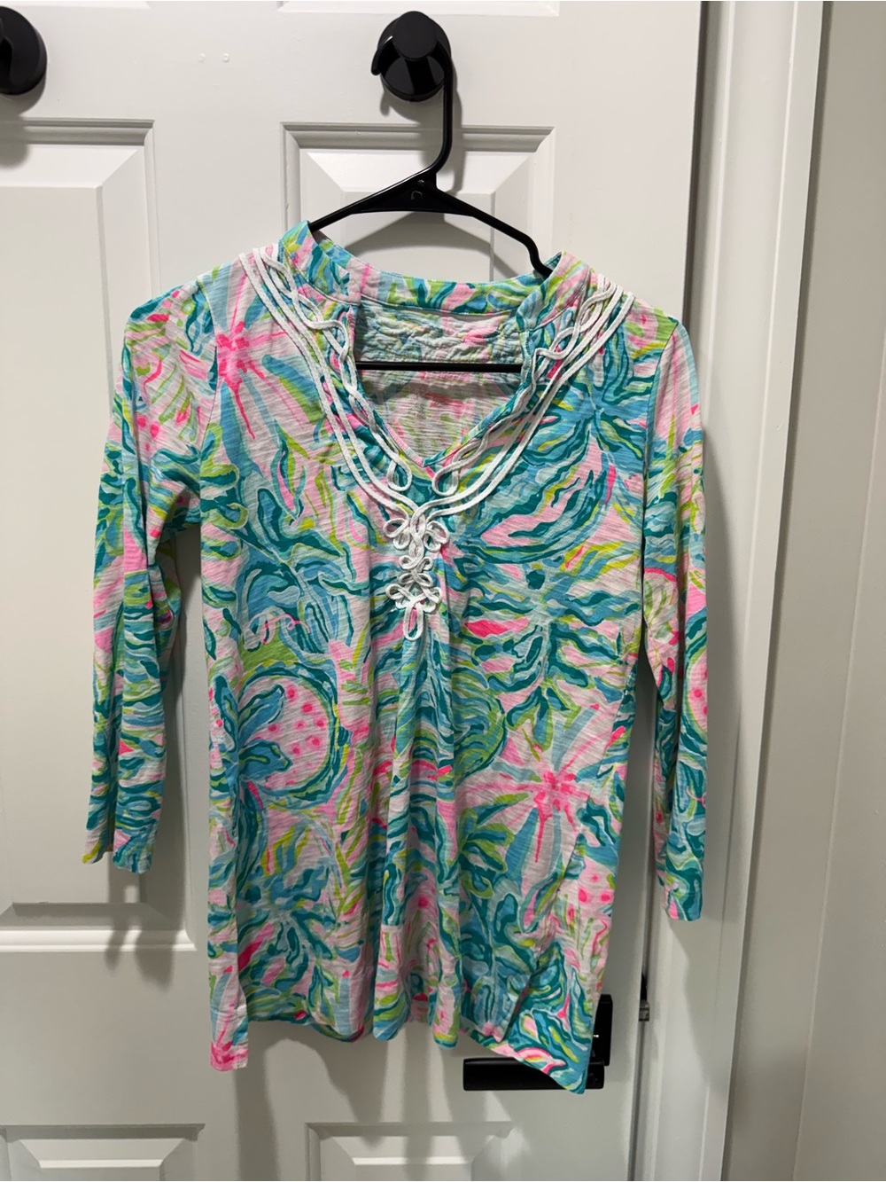 Lilly Pulitzer Pink, Turquoise & Green Floral Lace-Up Tunic